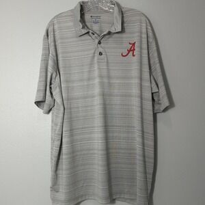 Champion Alabama Crimson Tide Mens XL Gray‎ & White Strip Short Sleeve Shirt 123